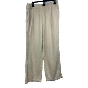 Wonderly Cream Cotton Gauze Wide Leg Pants L High Waist Boho Coastal Beachy